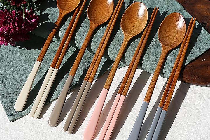 파스텔손잡이 옻칠 나무 수저세트 (4color)