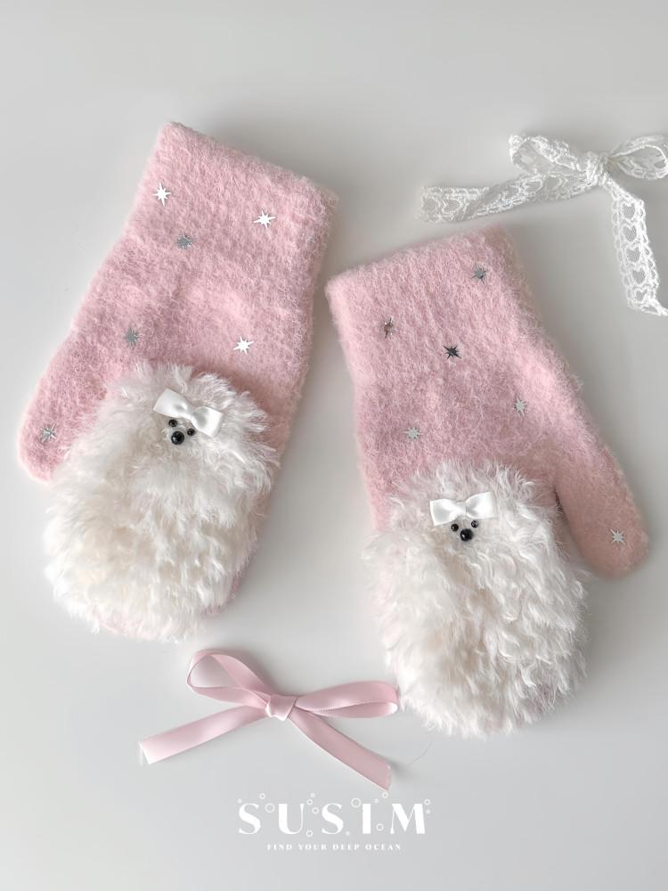 수심 Puppy Star Gloves(2 color) 퍼피 스타 벙어리 장갑 부클 핑크