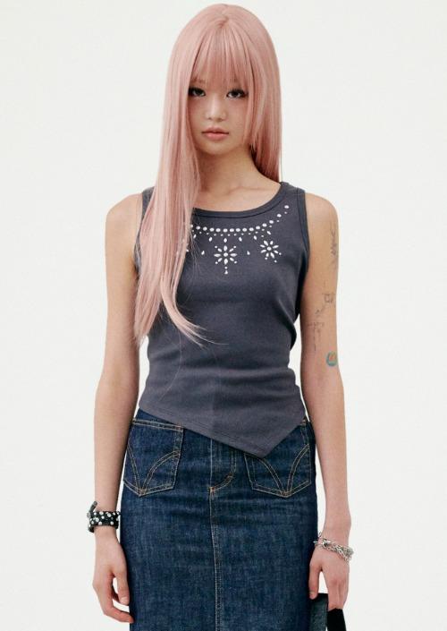 T22.00 Sleeveless Stud point T-shirt _ Charcoal Pattern2