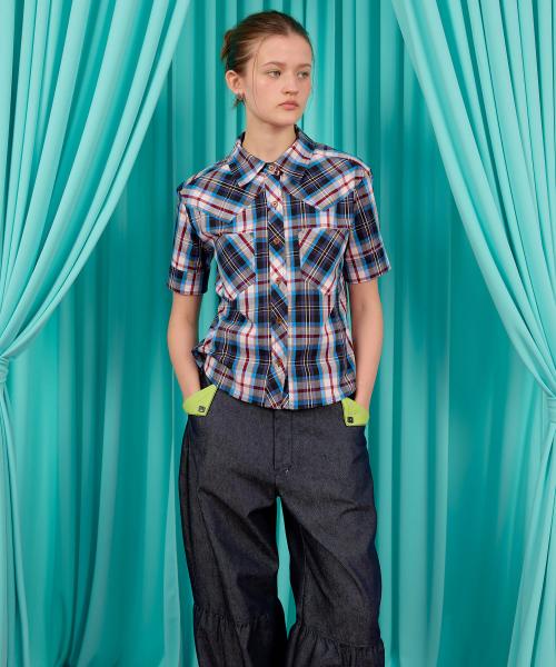WESTERN CHECK SHORT SLEEVE SHIRT / blue