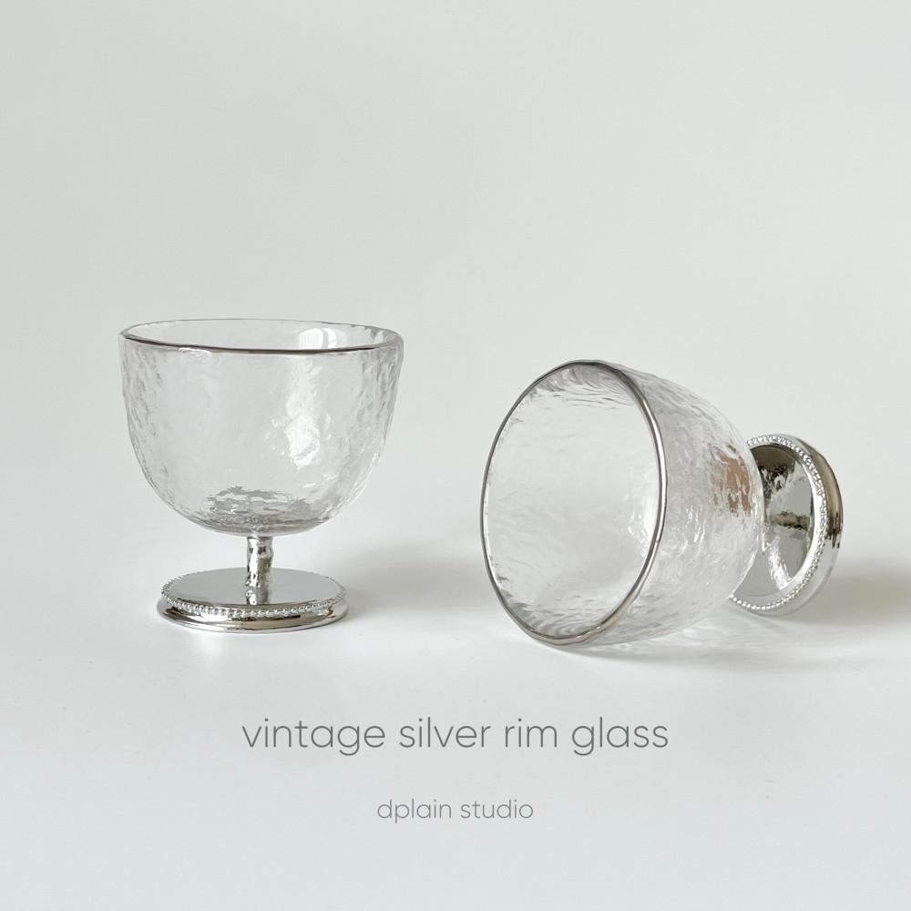 빈티지 실버림 글라스 고블렛잔 vintage silver rim glass 미니 와인잔 사케잔 소주잔