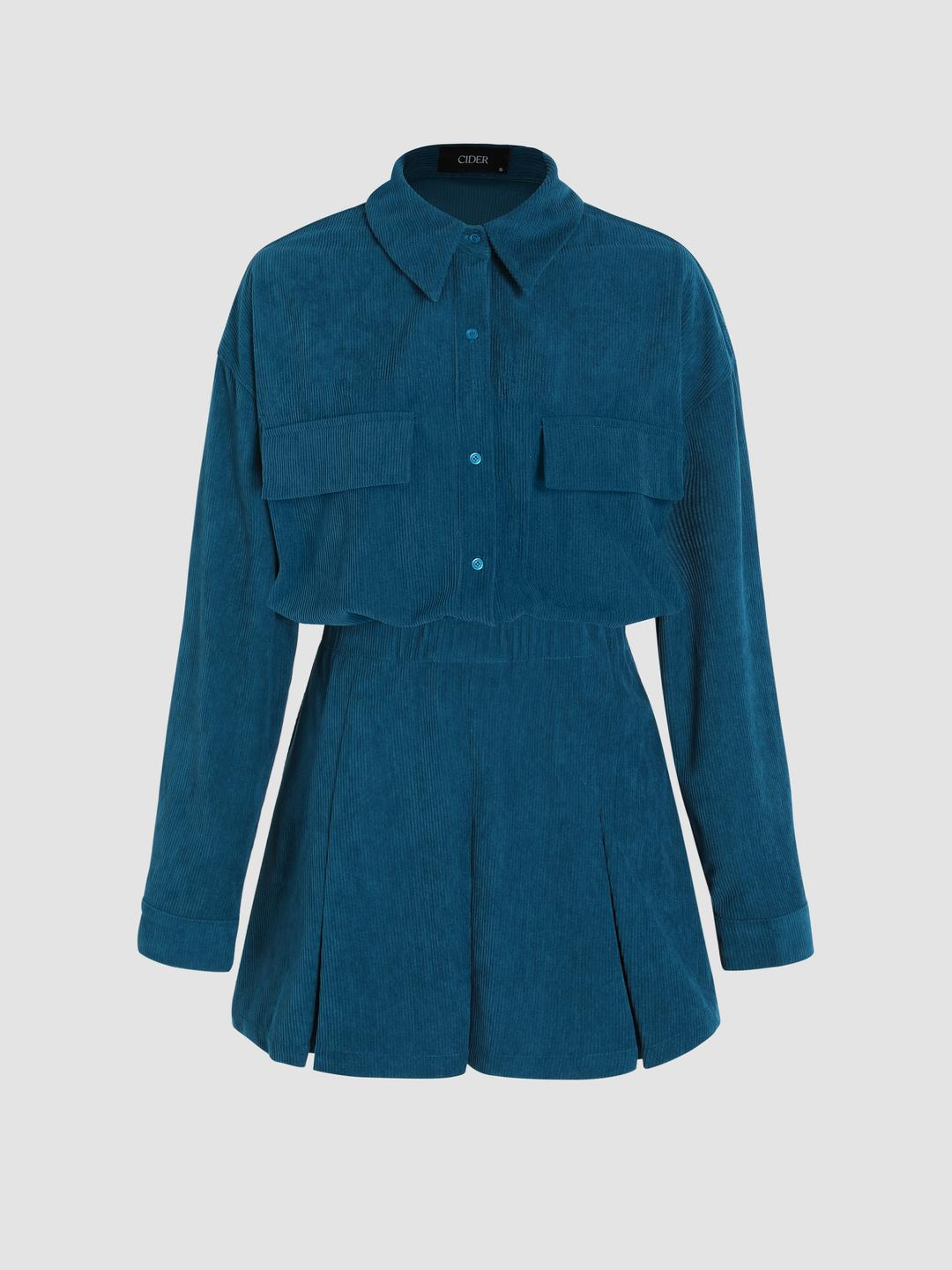 Corduroy Solid Collar Mini Dress