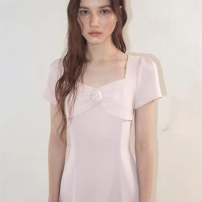 Heart Neck Ribbon Dress, Pink