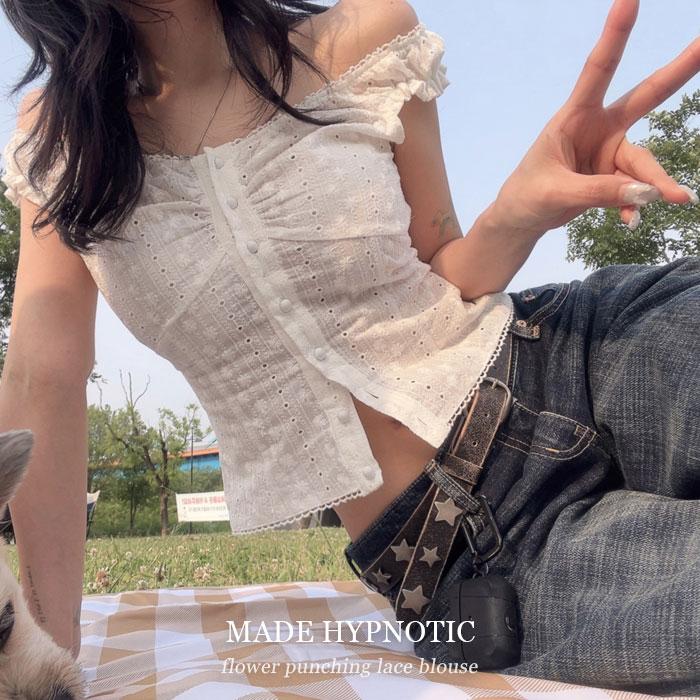 [MADE:자체제작]플라워 펀칭 레이스 블라우스