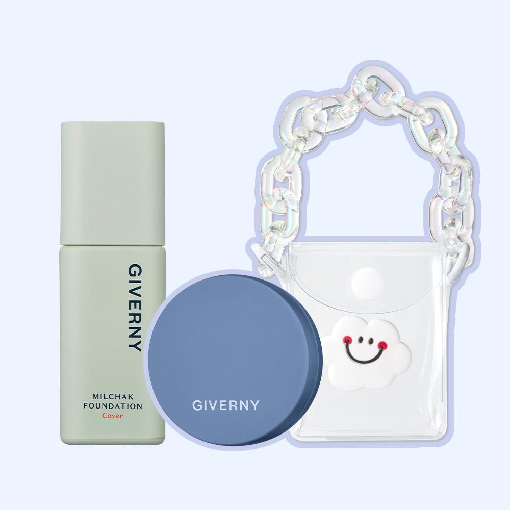 지베르니 밀착 커버 파운데이션 30ml (SPF 30 PA++)+투고키트+투명파우치 세트