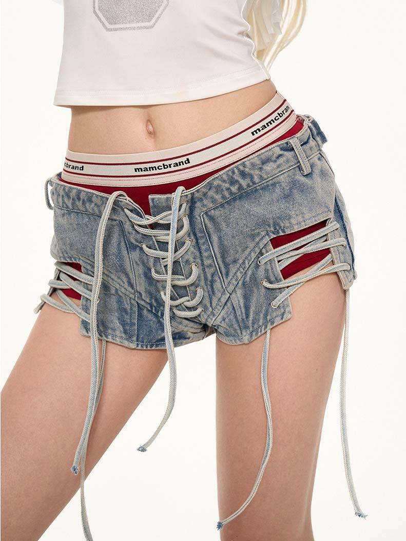 [MAMC] Lace-Up Denim Short Pants