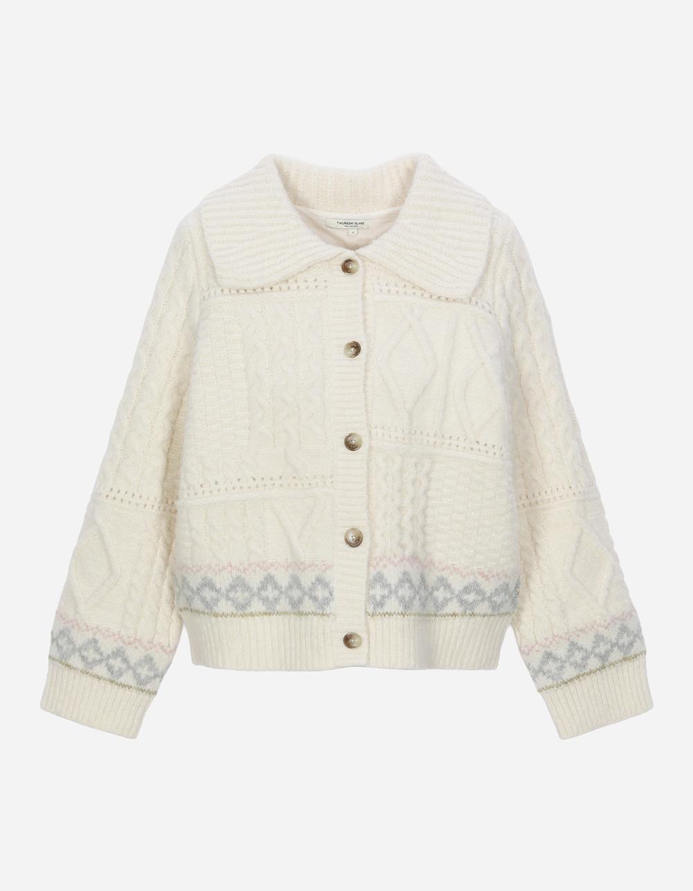 [Thursday Island]_T258MCD267W_카라넥 자카드 니트 가디건