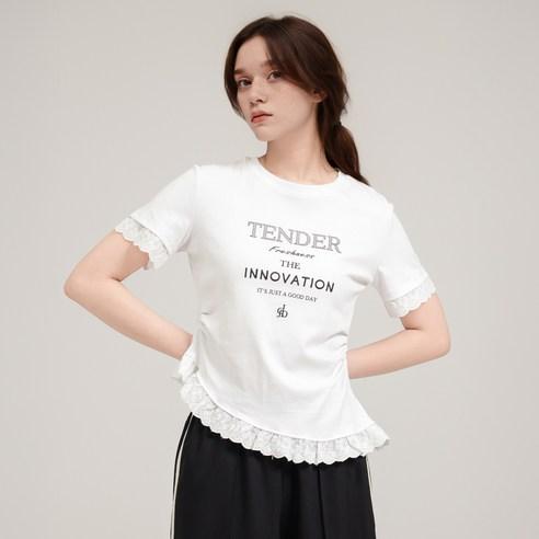 쥬시쥬디 여성용 레이스 레터링 티셔츠 JZTS329A
