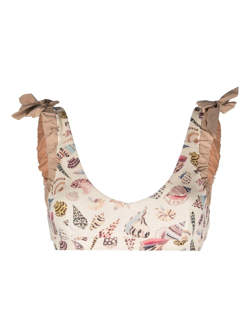 씨셸 프린트 스쿱 넥 비키니 탑