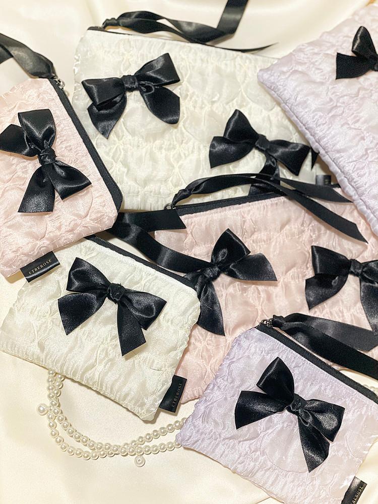 글로시 오간자 리본 지퍼 파우치 SET (3color)