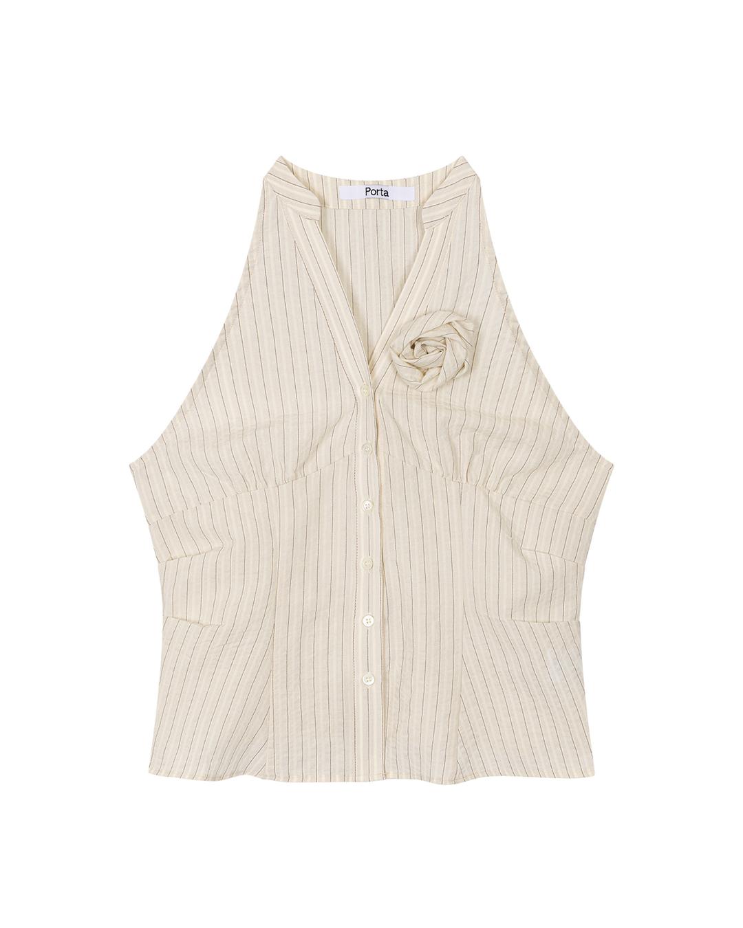 STRIPED SLEEVELESS SHIRT, BUTTER