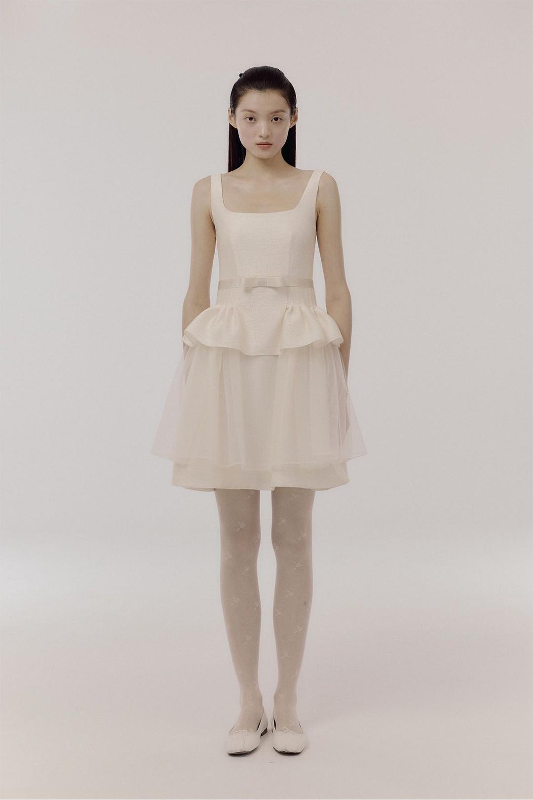 CORSET VOLUME MINI DRESS - IVORY [ORDER-MADE]