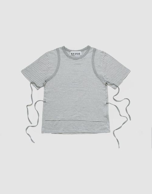 STRING LAYERED TEE GREY STRIPE