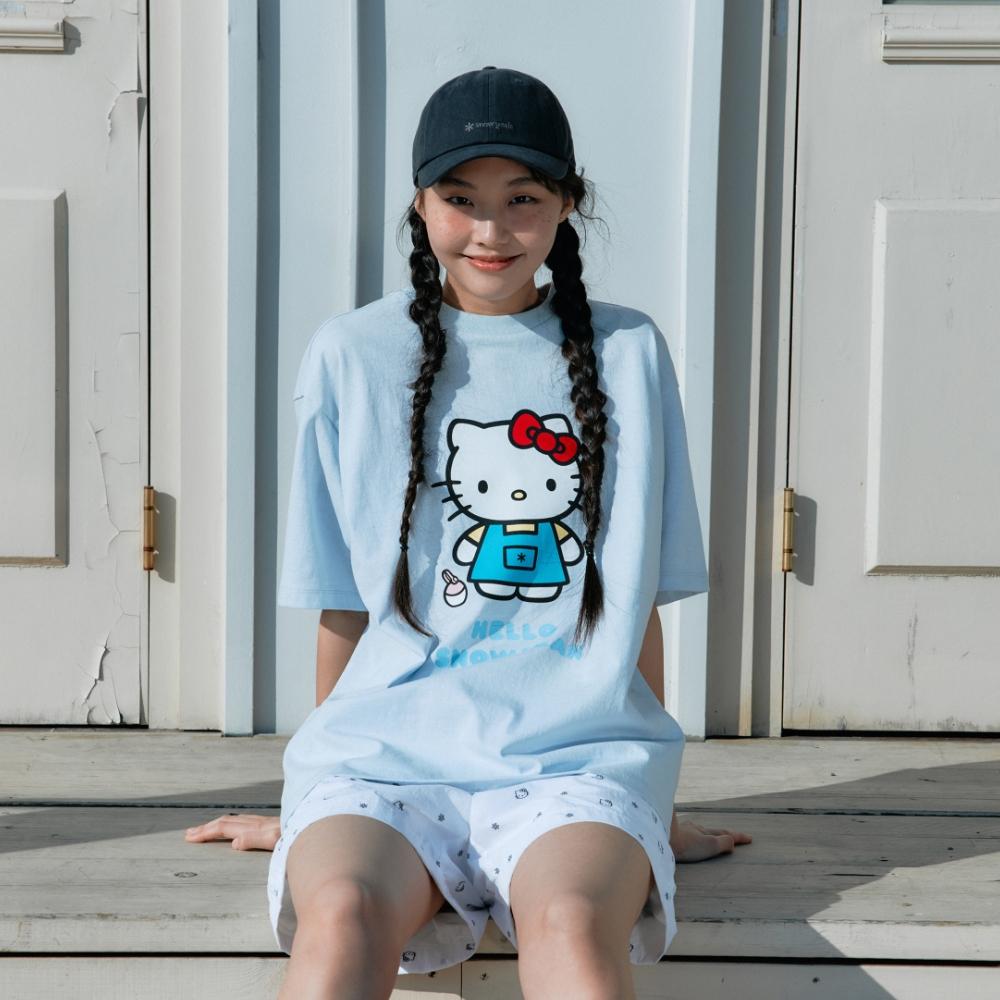 [스노우피크 X 헬로키티] 여성 키치 반팔 티셔츠 Light Blue