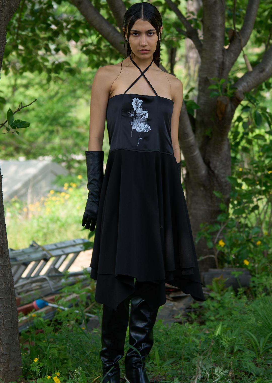 MIXED CORSET DRESS (BLACK)