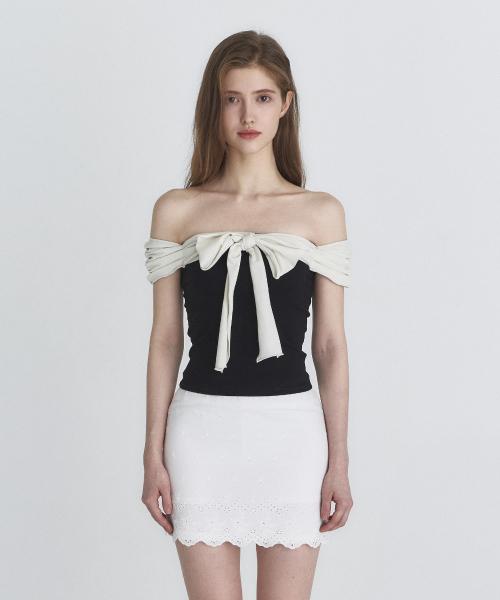 오프 숄더 리본 탑 (블랙)