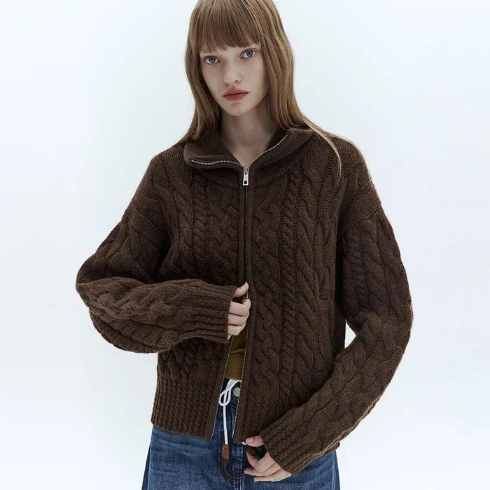 울 케이블 니트 집업 가디건_4COLORS