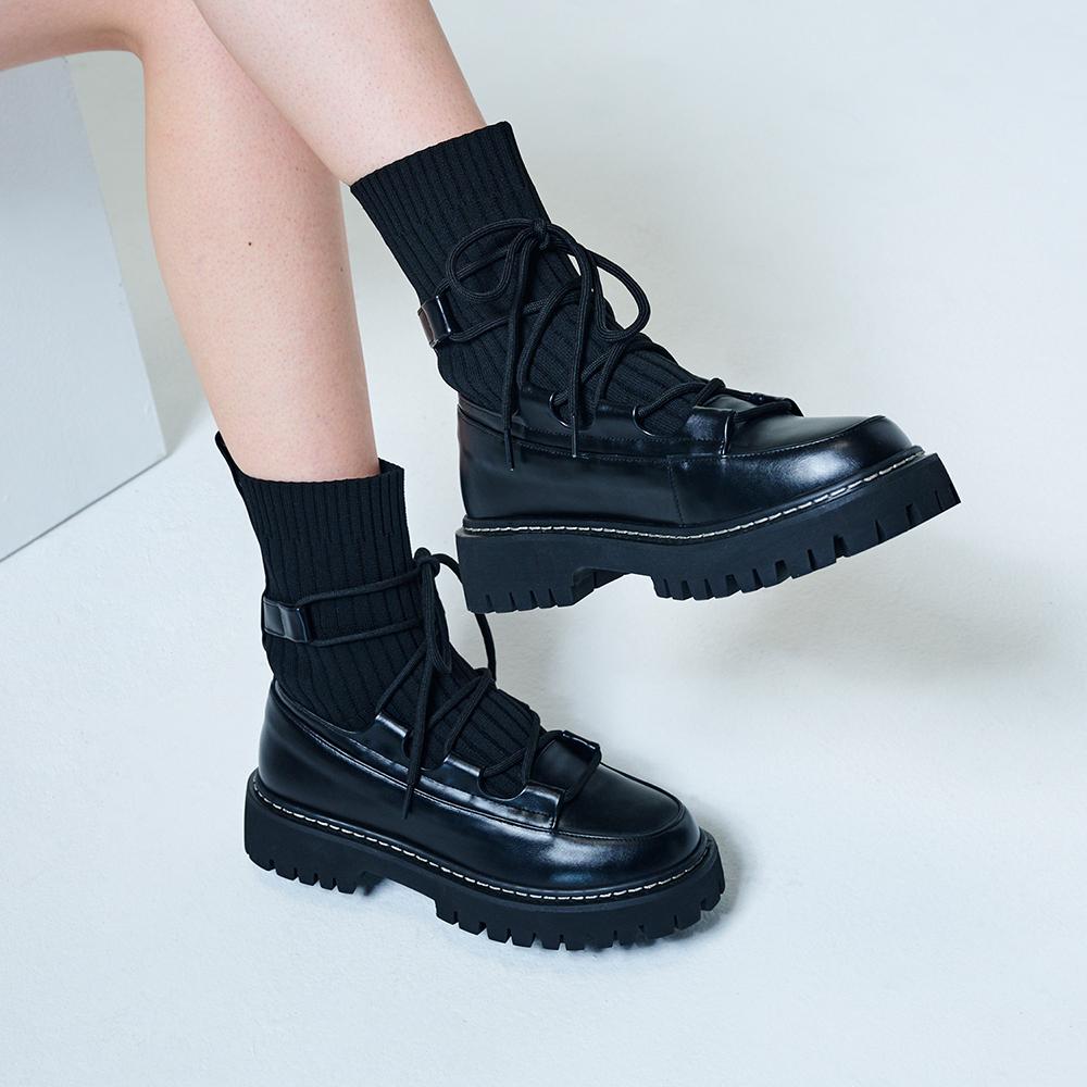 솔트앤초콜릿 [패션애완쏭 PICK][이세영 착용]레이스업 청키솔 니트 삭스 부츠 412346016 (4cm/2colors)