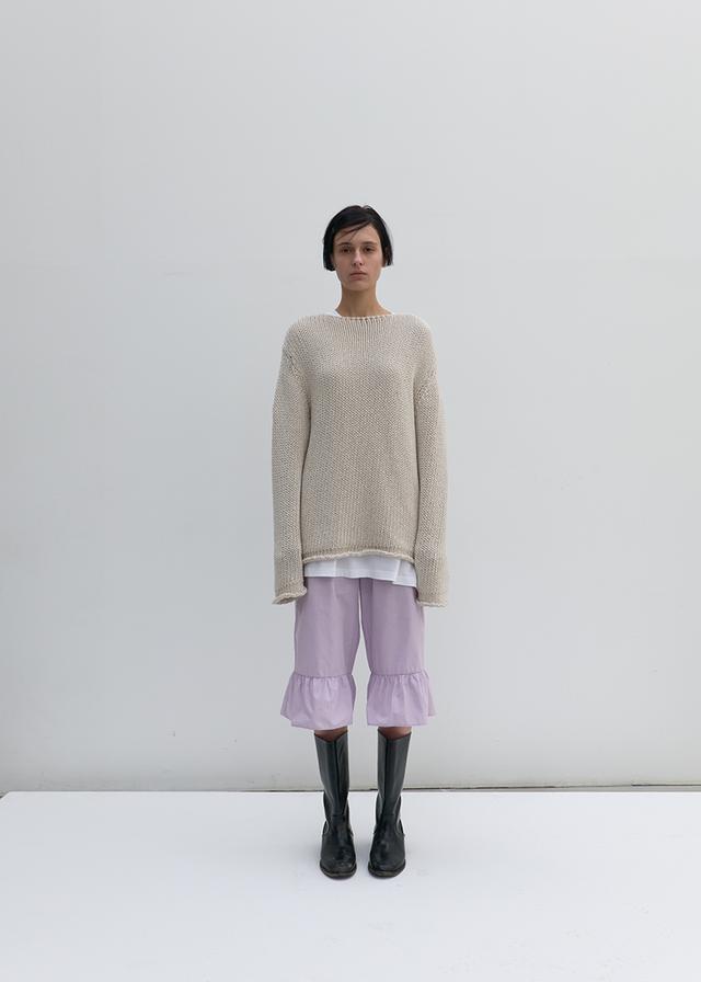 FRILL DETAIL COTTON PANTS IN LAVENDER