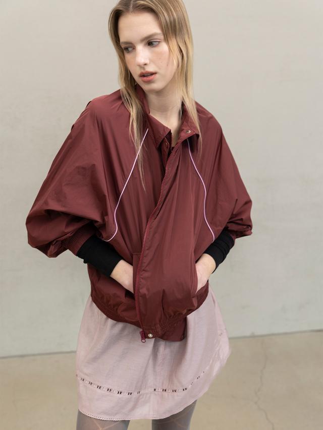 Piping Nylon Blouson Jacket - Burgundy