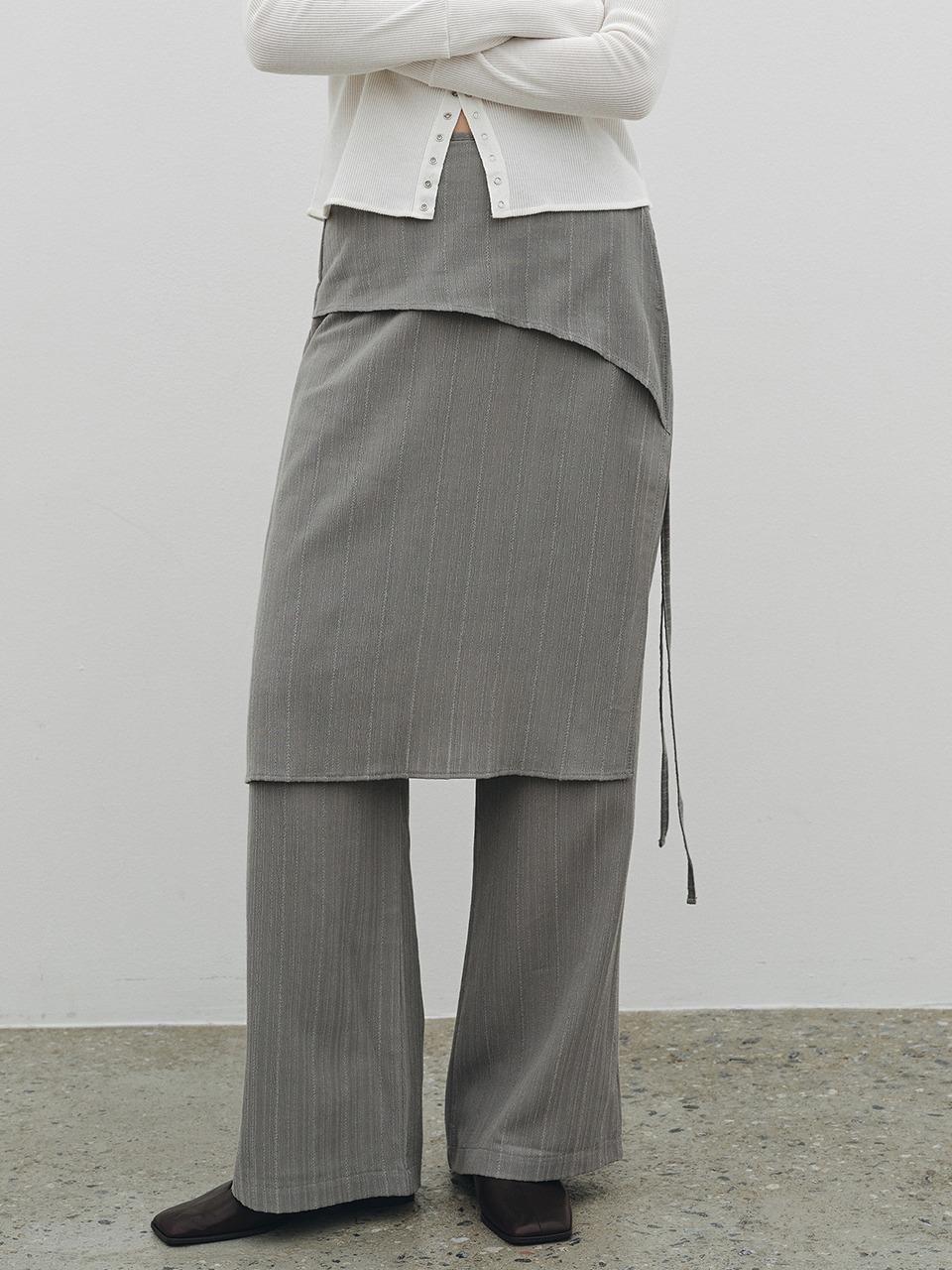 Tiered Layered Skirt Wrap Pants (Gray)