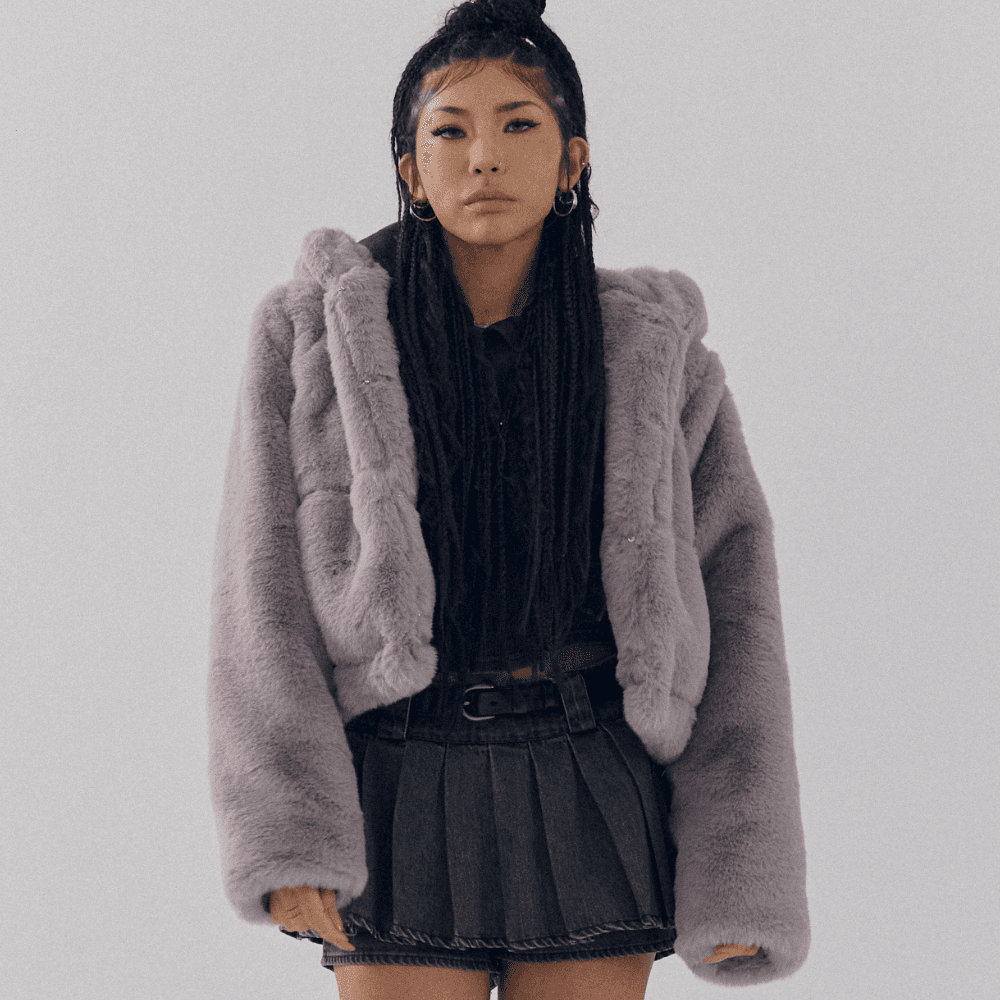 팹캐시 에코퍼 페이크퍼 파티룩 후드크롭자켓 연말룩 후드숏코트 퍼자켓 (4color) [크리스마스,연말룩,파티룩,에코퍼,후드퍼자켓,노카라퍼자켓]