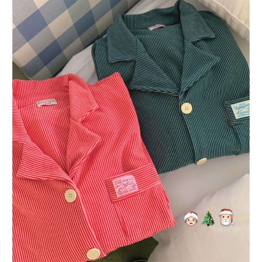 [made] 찰리스 크리스마스 커플 배색 파자마 기모 스트라이프 겨울 선물 파티 홈웨어