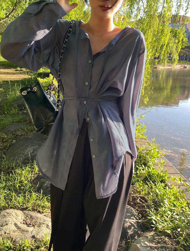 리그 실켓 루즈핏 스트랩 블라우스 (2color)