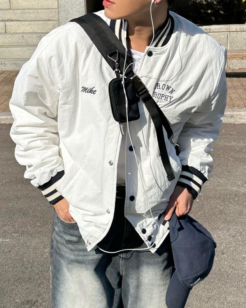 Crown Varsity Jk,남자 봄 가을 바시티 스타디움 대학생 캠퍼스 레터링 자수 자켓 아우터