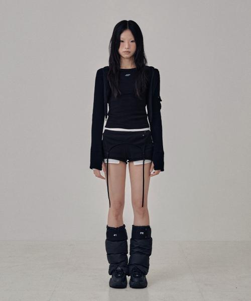 Knit Hoodie Bolero Cardigan / Black