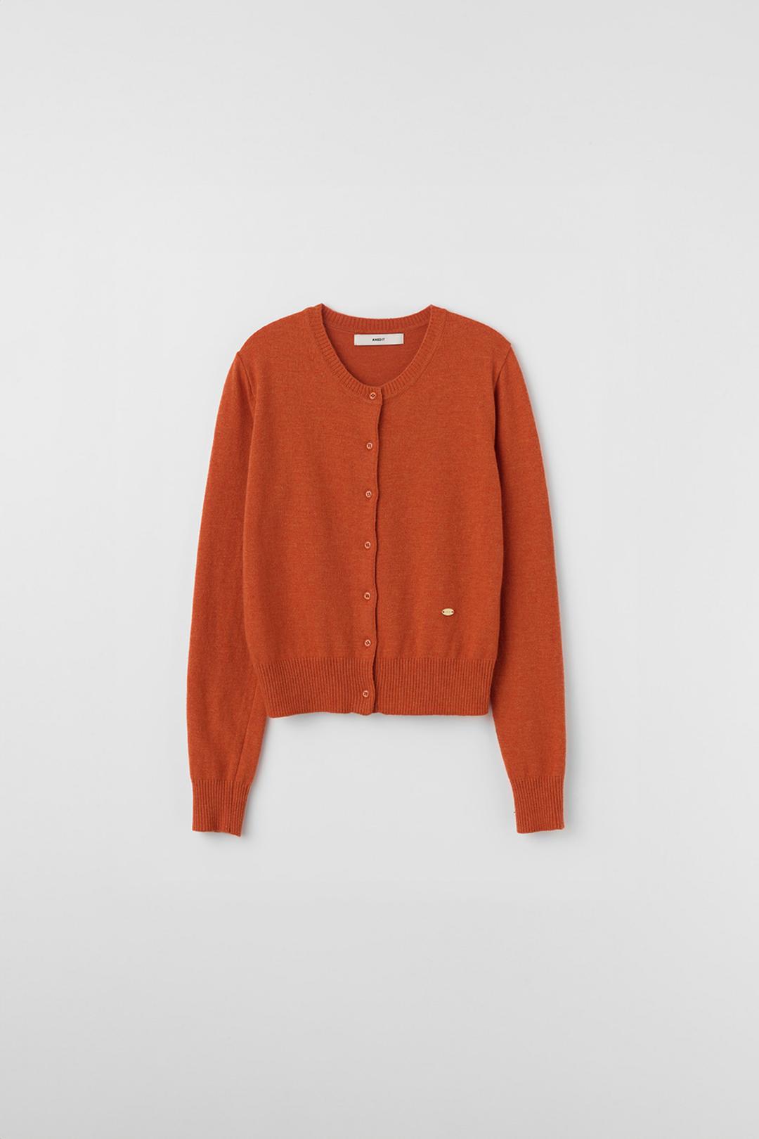 W Fine Wool Classic Cardigan_Carrot