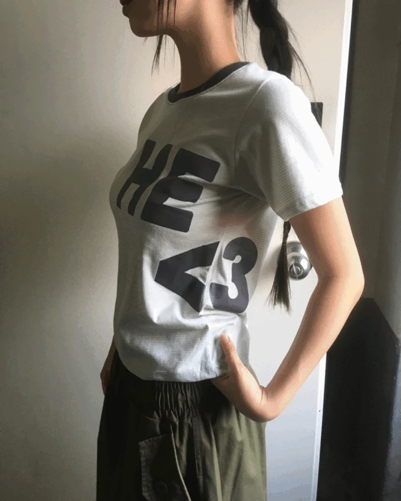 네쿠 빈티지 스트라이프 레터링 프린팅 반팔 티셔츠