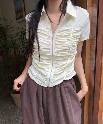 앤시크 [4colors] 유니크 셔링 나일론 반팔 투웨이 카라 집업