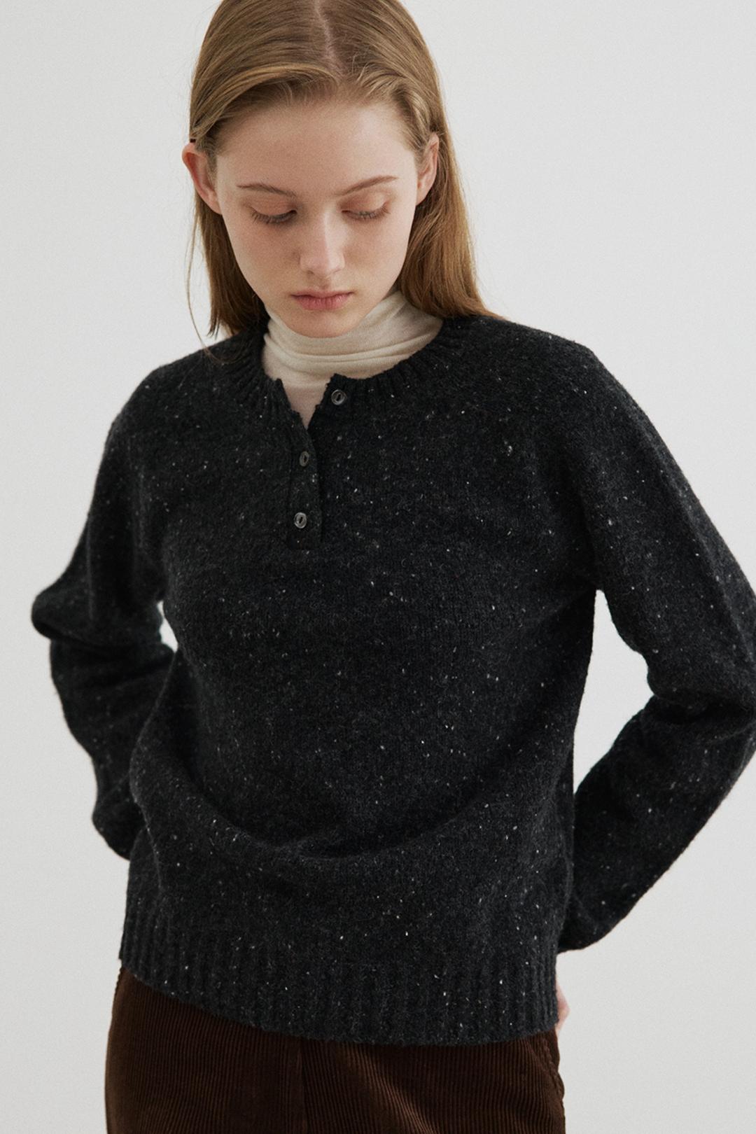wool nep button pullover (charcoal)
