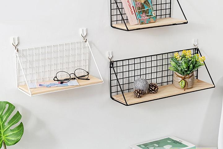 트라이앵글 원목 철제 무타공 벽선반 (2color)