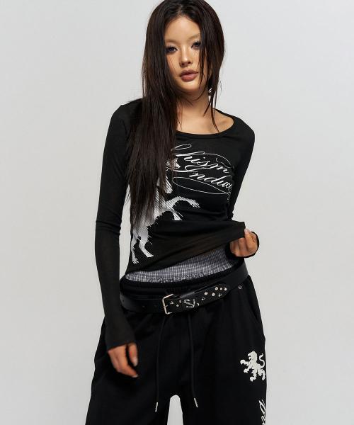HORSE FLARED SLEEVE TOP BLACK