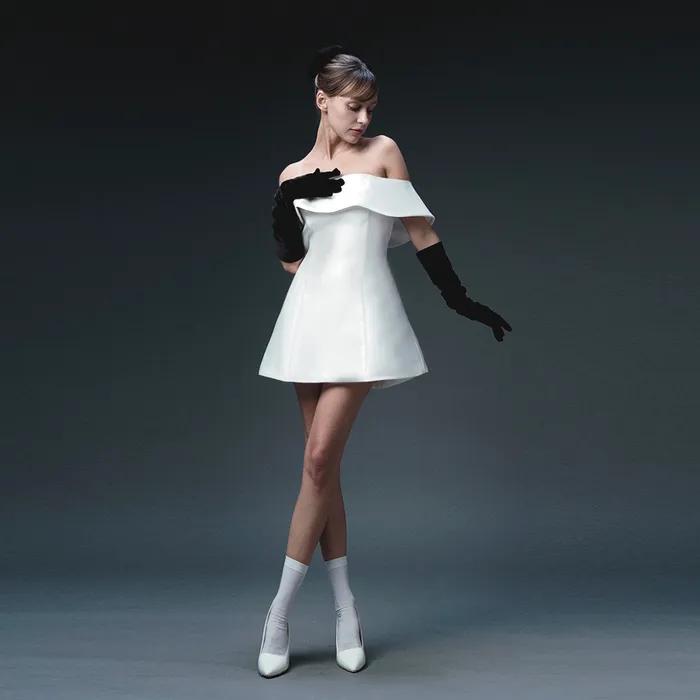 White Mikado Wave Classic Mini Dress