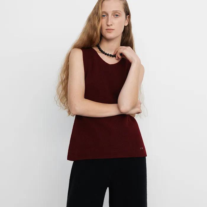 [딘디 PICK] Yak blended v neck vest_Berry