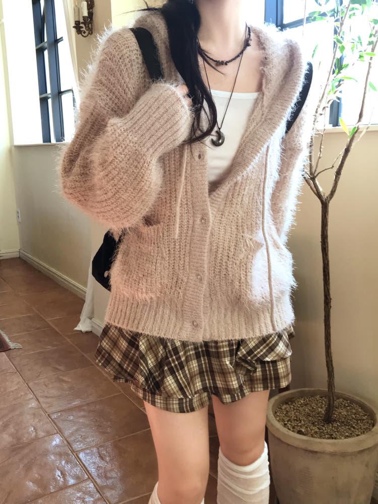 말랑 로맨틱 솔잎 단추 후드 가디건(4color)