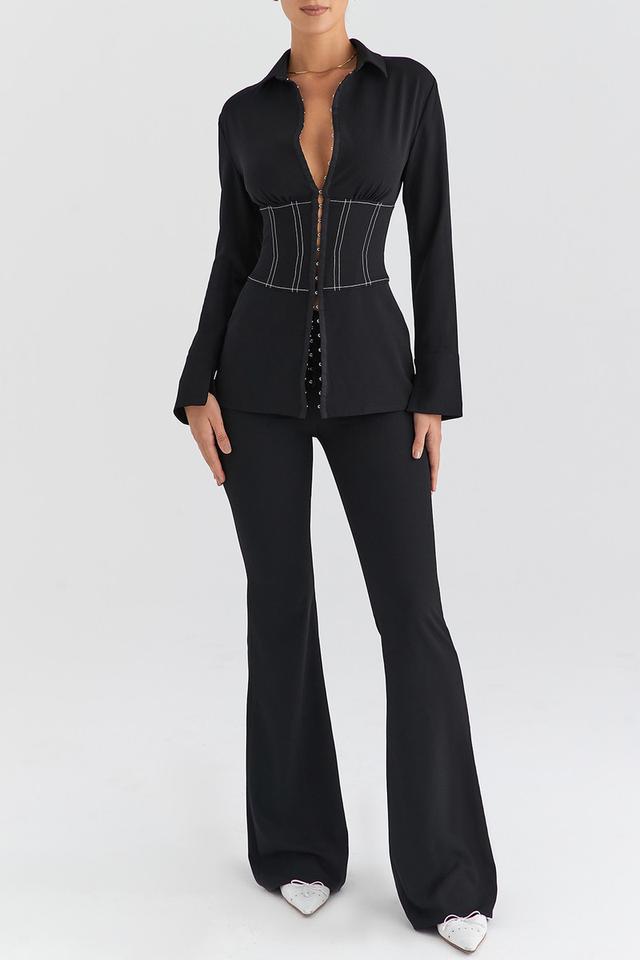 BLACK SKINNY FLARE TROUSERS