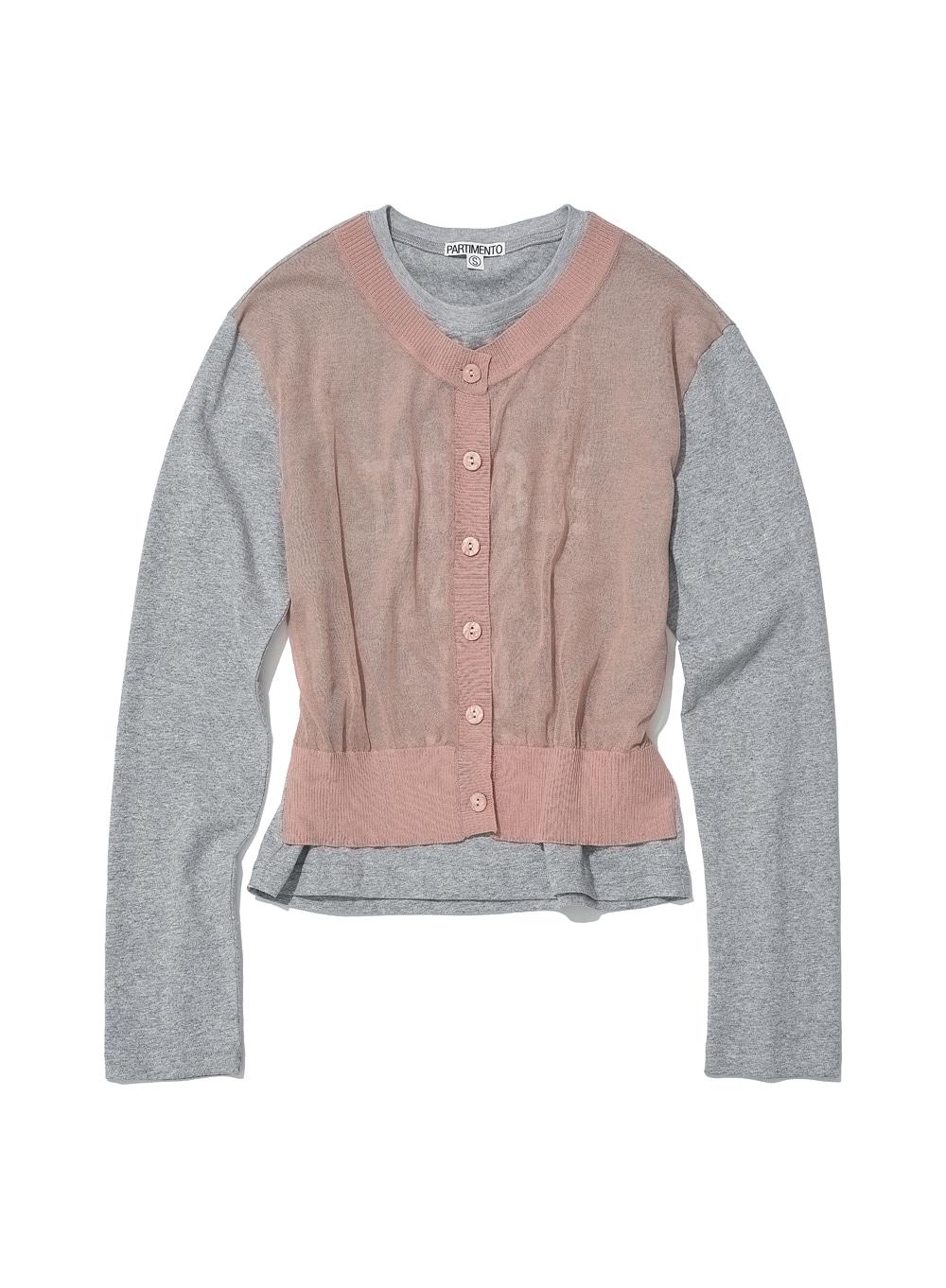 [WOMEN] KNIT CARDIGAN LAYER LONG SLEEVE TEE_MELANGE