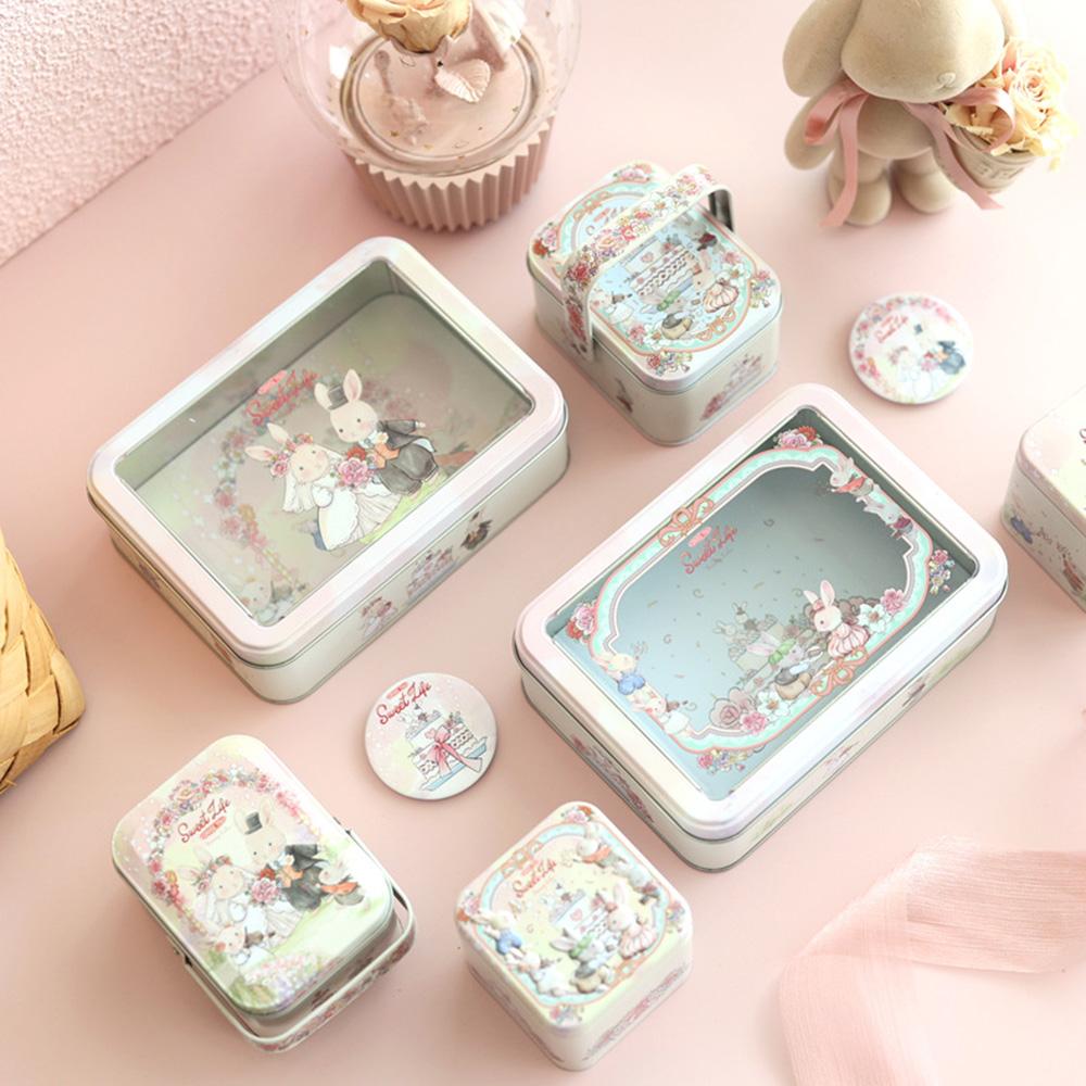 토끼 일러스트 투명 틴케이스 틴박스 소품함 사각 철제 보석함 종이백 종이가방
