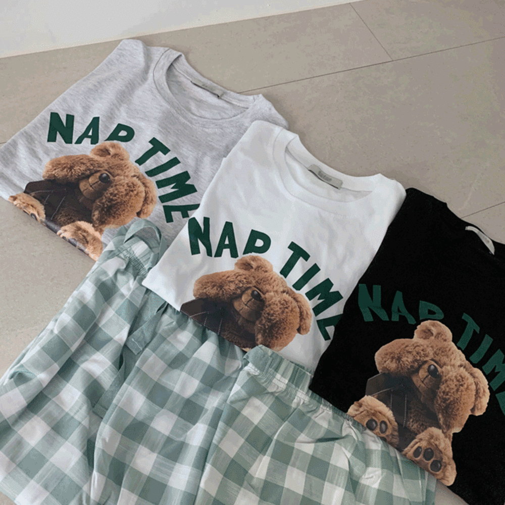 [4000장 돌파][당일출고]  낮잠시간 베어커플티 ( 홈웨어 / 커플잠옷 / 곰돌이 반팔 )