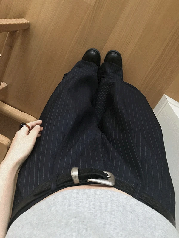 햄 턱 스트라이프 슬랙스