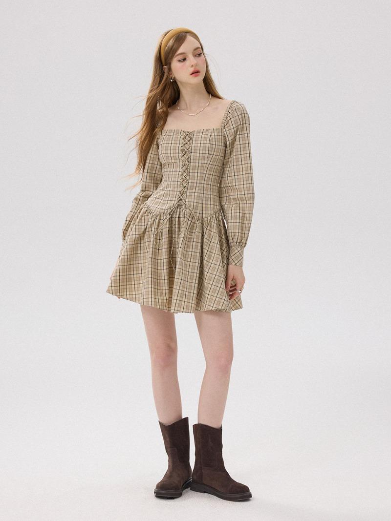 컨트리 레이스업 미니원피스