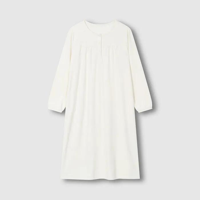 [JAJU/자주] 여 밍크 플리스 셔링 파자마 원피스_아이보리