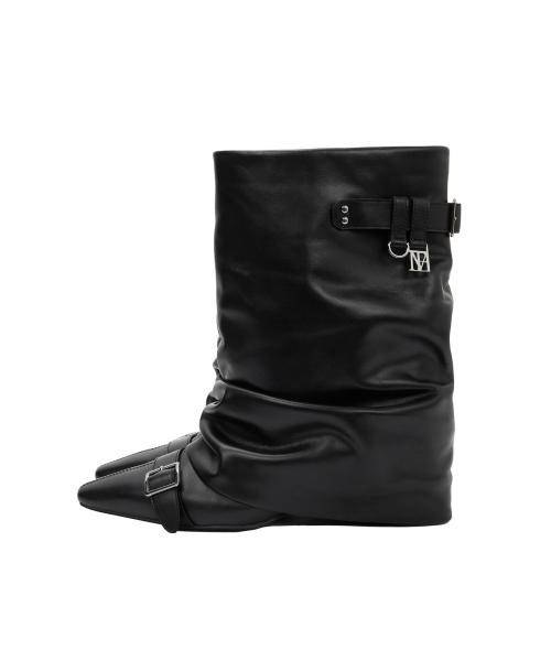 Slouch Volume Buckle Boots [ Black ]