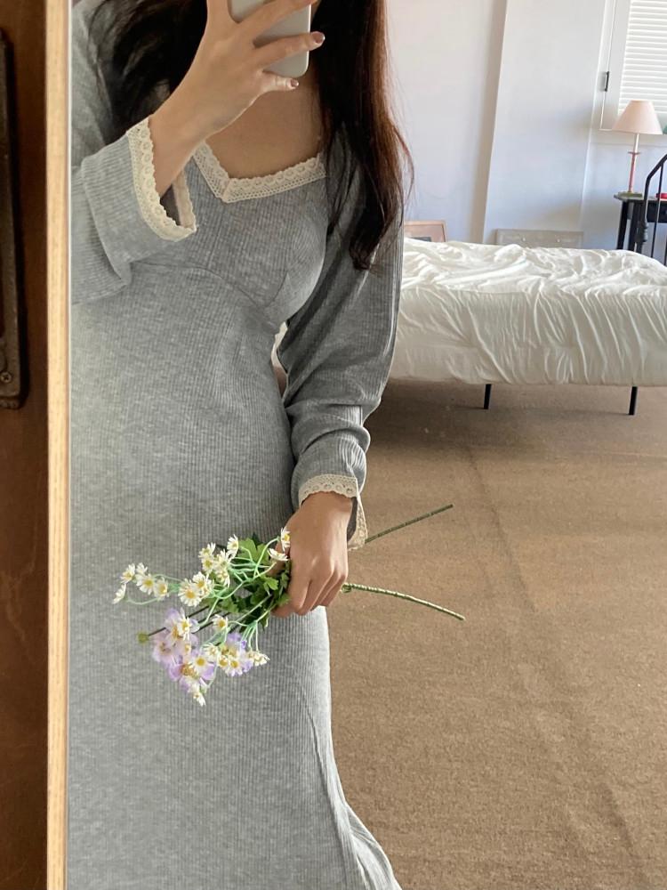 [커플,백화점퀄리티] 골지 레이스 잠옷원피스 부드러운원단 신혼선물 홈웨어원피스