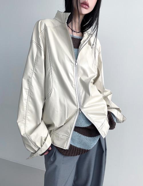 stitch coating leather boxy jacket