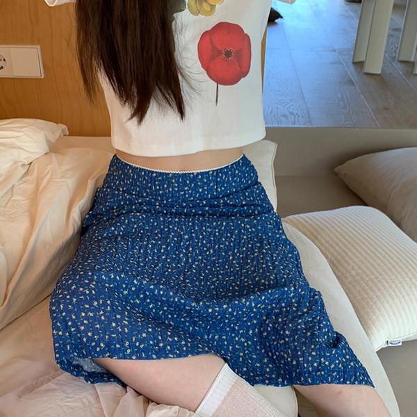 Blue Flower Lace Long Skirt